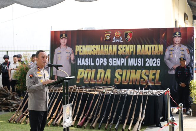 
 Negara Hadir Berantas Senpi Ilegal, Polda Sumsel Musnahkan 397 Senjata Api Hasil Ops Senpi Musi 2026