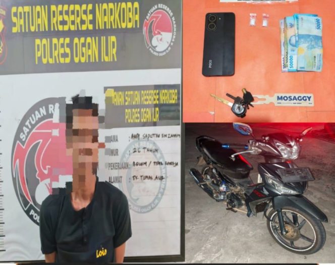 
 SATRESNARKOBA POLRES OGAN ILIR UNGKAP KASUS DUGAAN PEREDARAN NARKOTIKA JENIS SABU, SATU TERSANGKA DIAMANKAN