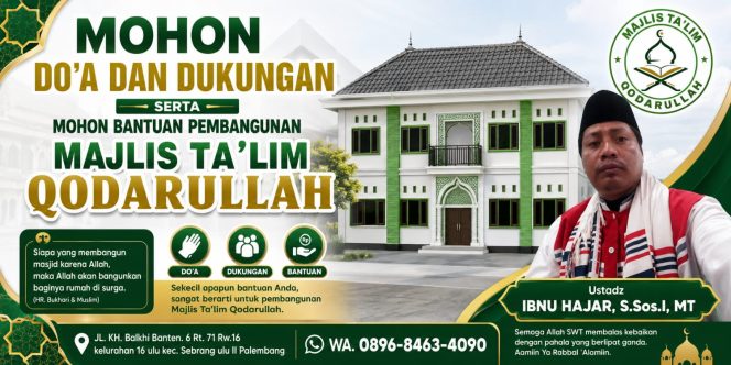 
 Pengurus Majelis Ta’lim Qodarullah Ajak Masyarakat Berpartisipasi Wujudkan Pusat Pendidikan Al-Qur’an bagi Anak Yatim dan Dhuafa