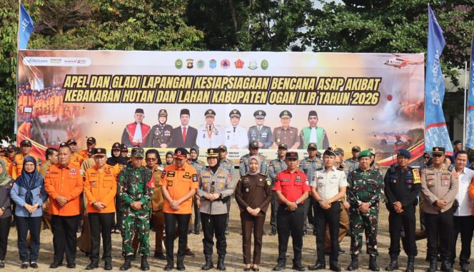 
 Kapolres Ogan Ilir ikuti Apel Gelar Pasukan Kesiapsiagaan Karhutla 2026, Pastikan Sinergi Lintas Sektor Hadapi Ancaman Kebakaran Hutan dan Lahan