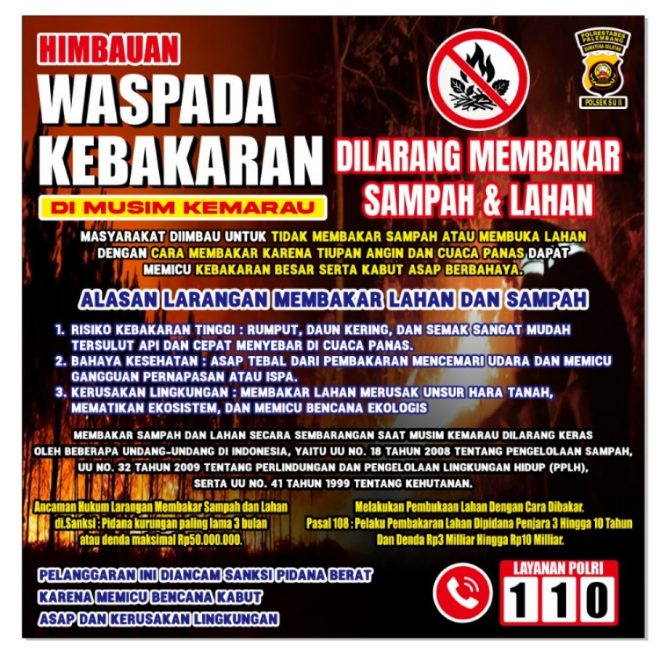 
 Waspada Kebakaran di Musim Kemarau, Kapolsek SU II Imbau Warga Tak Bakar Sampah dan Buka Lahan dengan Api