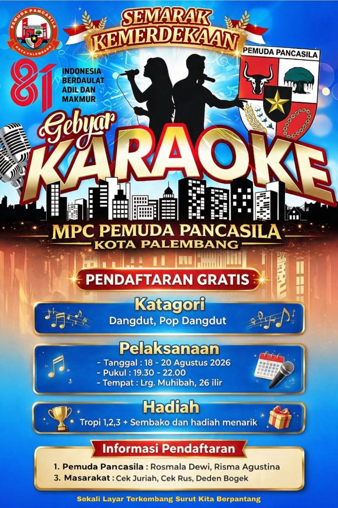 
 Semarak Kemerdekaan RI Ke-81, MPC Pemuda Pancasila Palembang Gelar Gebyar Karaoke Gratis