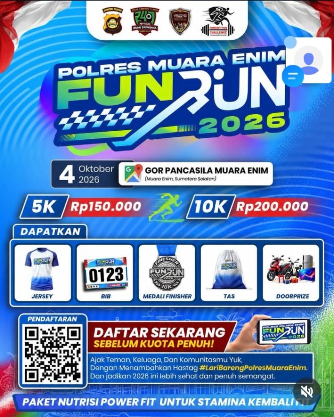
 POLRES MUARA ENIM GELAR “FUN RUN 2026”, SAATNYA SEHAT BERSAMA DAN RAMAI-RAMAI MERIAHKAN!