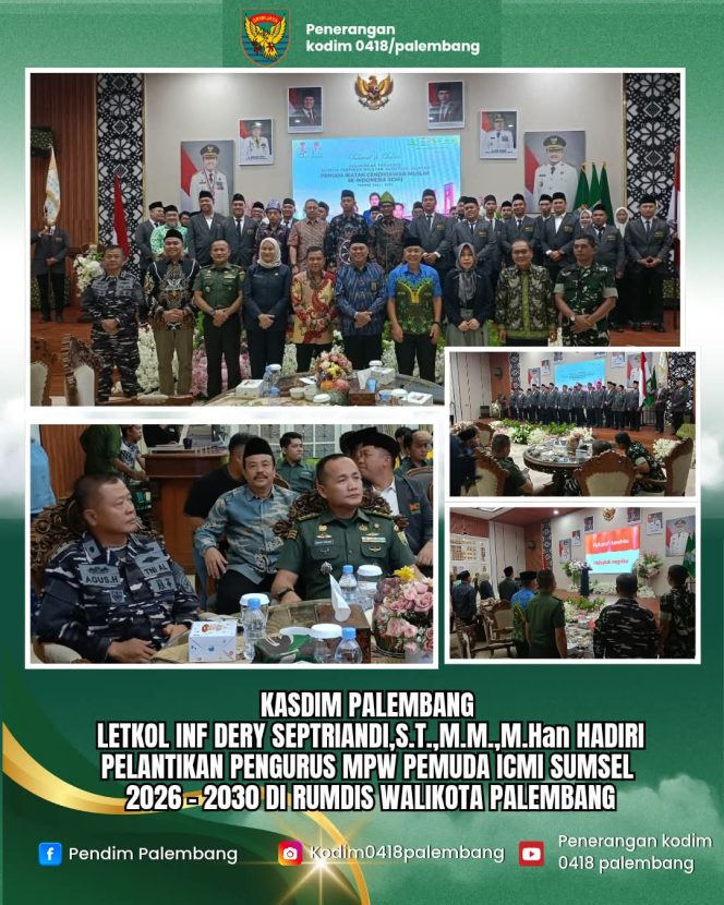 
 Kasdim 0418/Palembang Hadiri Pelantikan Pengurus MPW Pemuda ICMI Sumsel 2026–2030