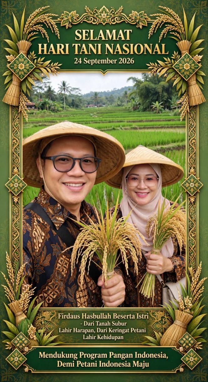 
 Peringati Hari Tani Nasional, Firdaus Hasbullah S.H.M.H Wakil Ketua DPRD Kab. PALI Bersama Istri Sampaikan Dukungan untuk Petani Indonesia Maju