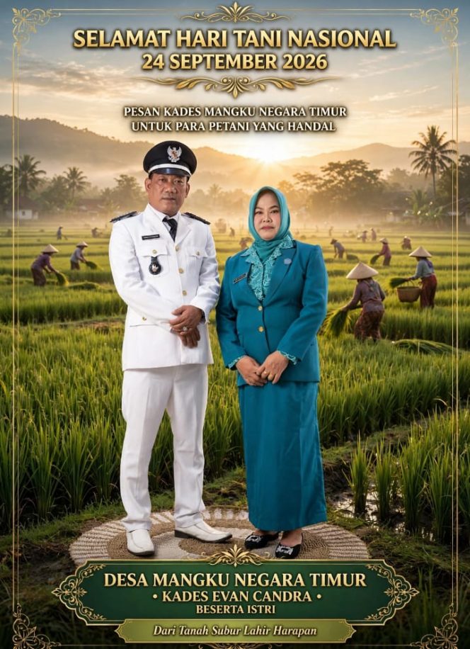 
 Kades Mangku Negara Timur dan Ketua TP PKK Sampaikan Ucapan Hari Tani Nasional 2026