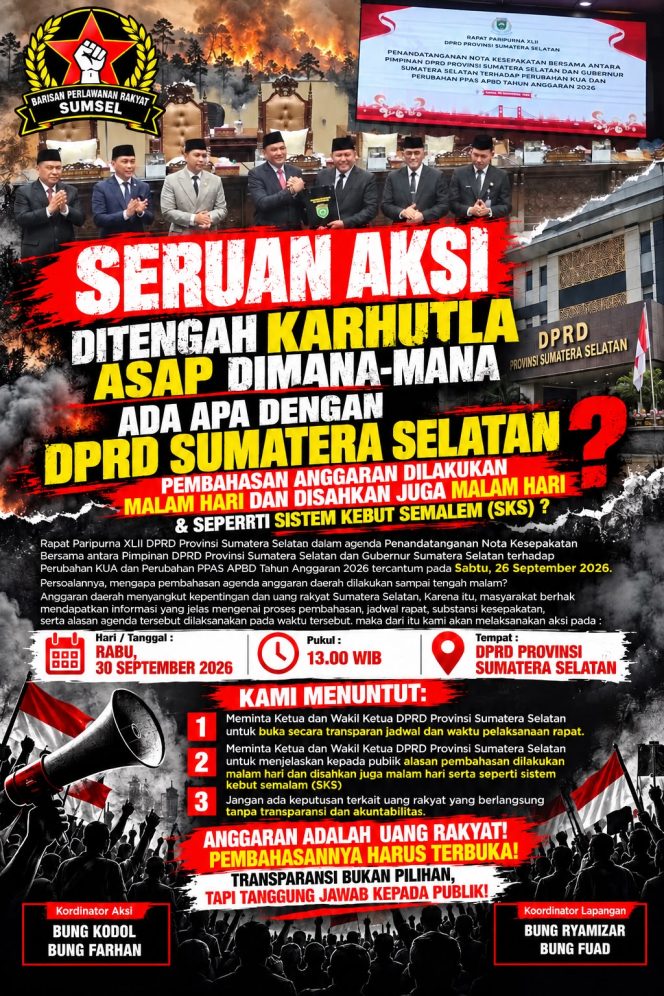 
 Rapat APBD-P Malam-Malam Saat Sumsel Diselimuti Asap, DPRD Sumsel Disorot: Komisi II dan V Diduga Tak Kuorum