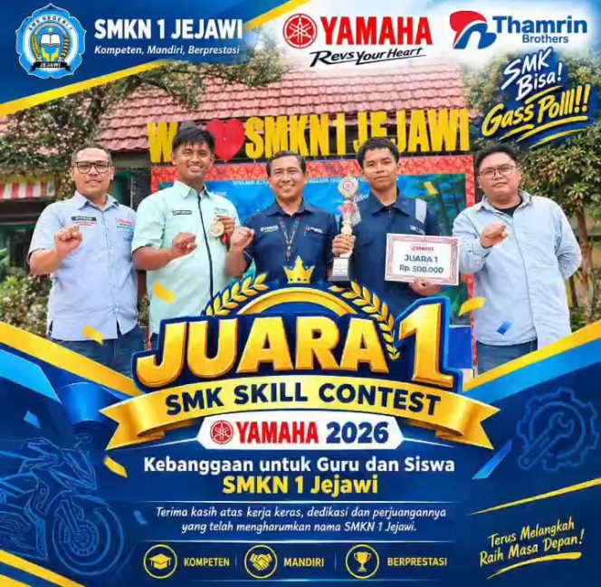 
 SMKN 1 Jejawi Raih Juara 1 SMK Skill Contest Yamaha 2026, Bawa Pulang Hadiah Rp500 Ribu