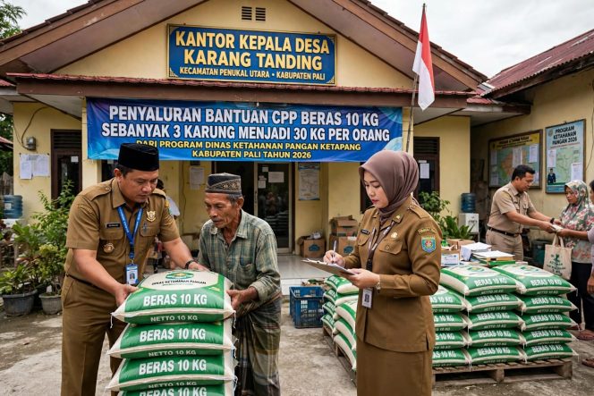 
 Peduli Warga, Kades Karang Tanding Bagikan Bantuan Beras CPP 30 Kg Per-KPM