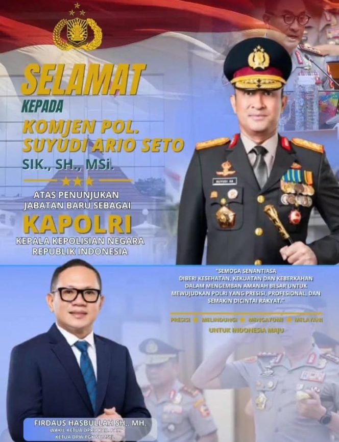 
 Wakil Ketua DPRD PALI Firdaus Hasbullah Ucapkan Selamat Atas Penunjukan Komjen Suyudi Ario Seto Sebagai Kapolri Baru