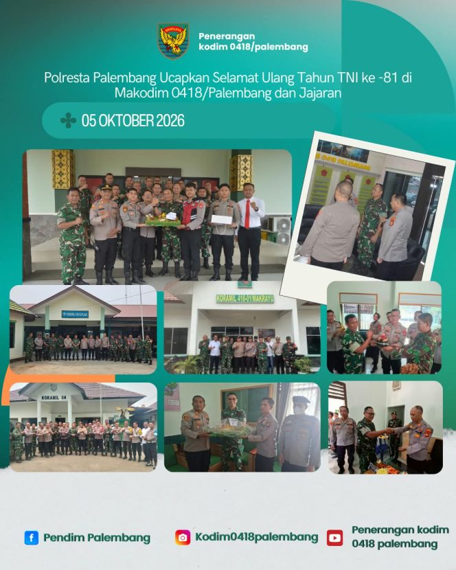
 Suasana Meriah, Polrestabes Palembang Ucapkan HUT ke-81 TNI di Makodim 0418/Palembang